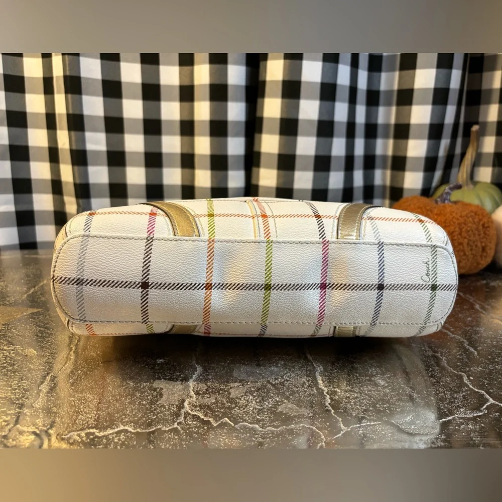 Coach White and Gold Plaid Tote - Picture 3 of 6